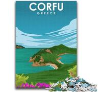 Puzzles 1000 pièces pour Adultes, Cadeaux Corfou, Sérénité ensoleillée, 1000 pièces pour Adolescents, avec Affiche et fiche de Questions-réponses pour Les 14 Ans et Plus (50x75cm)