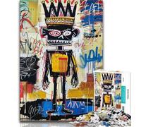 Puzzles 1000 pièces pour Adultes, Cadeaux, Couronne de crâne Style Basquiat, Anti-Stress, Vacances à la Maison, Tue Le Temps avec Affiche et fiche de Questions Assorties (75x50cm)