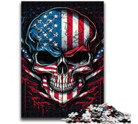 Puzzles 1000 pièces pour Adultes, Cadeaux, crâne avec Drapeau américain, Jeux éducatifs, décoration de la Maison, Jeu éducatif pour Anniversaire, Noël, 38x26cm