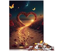 Puzzles 1000 pièces pour Adultes, Cadeaux, cœur sur la Plage, Carton de qualité supérieure, Verrouillage précis, Cadeau d'anniversaire, 26x38 cm