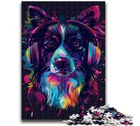 Puzzles 1000 pièces pour Adultes, Cadeaux DJ Neon Border Collie, Puzzles pour Adolescents, Jeu de Quiz, décoration Murale, Cadeaux d'anniversaire et de Noël Uniques (26x38cm)