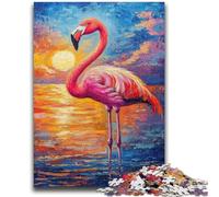 Puzzles 1000 pièces pour Adultes Cadeaux Flamant Rose au Coucher du Soleil, Jeu Familial Anti-Stress Défi Difficile Une œuvre d'art pour Les 14 Ans et Plus 50X75CM