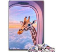 Puzzles 1000 pièces pour Adultes, Cadeaux, Girafe Devant la fenêtre de l'avion, Anti-Stress, séjour, Tuer Le Temps, liste de souhaits avec Le Père Noël 38x26cm