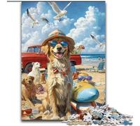 Puzzles 1000 pièces pour Adultes, Cadeaux Golden Retriever en Vacances, Jouets éducatifs, Jeux Anti-Stress, décoration d'intérieur Unique et Cadeaux (Taille 26x38cm)