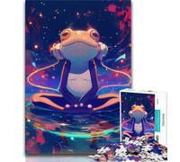 Puzzles 1000 pièces pour Adultes, Cadeaux Grenouille écoutant de la Musique, Puzzle 1000 pièces, pour renforcer l'amour Entre Les Couples à partir de 14 Ans (Taille 75x50cm)
