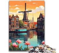 Puzzles 1000 pièces pour Adultes, Cadeaux, Moulin à Vent d'Amsterdam, Voyage, Anti-Stress, séjour, Tuer Le Temps, liste de souhaits avec Le Père Noël (Taille 50x70cm)