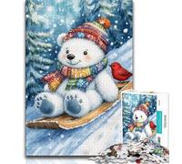 Puzzles 1000 pièces pour Adultes Cadeaux Ours Blanc skiant Puzzle 1000 pièces Anti-Stress Vacances à la Maison Tuer Le Temps Interaction Parent-Enfant 26x38cm