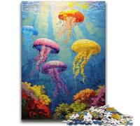Puzzles 1000 pièces pour Adultes, Cadeaux, Peinture à l'huile de méduses, Divertissement en Famille avec Affiche Assortie et fiche de Questions pour Les 14 Ans et Plus, 50x75cm