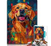 Puzzles 1000 pièces pour Adultes Cadeaux Peinture à l'huile Golden Retriever Design Dynamique et Unique expérience de Puzzle relaxante et stimulante 38x26cm