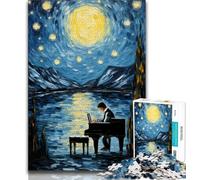 Puzzles 1000 pièces pour Adultes, Cadeaux, Piano sous Le Ciel Nocturne, Anti-Stress, Vacances à la Maison, Tuer Le Temps avec Affiche Assortie et Feuille de Questions 50x75cm