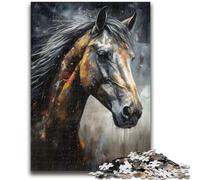 Puzzles 1000 pièces pour Adultes, Cadeaux, Portrait de Cheval au Fusain, Divertissement en Famille avec Affiche et fiche de Questions Assorties, pour Les 14 Ans et Plus, 50x75cm