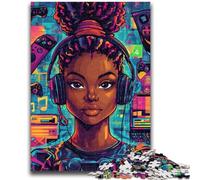 Puzzles 1000 pièces pour Adultes, Cadeaux pour Filles Noires écoutant de la Musique, Puzzles pour Adolescents, Jeu de Quiz, décoration Murale, Cadeaux d'anniversaire et de Noël Uniques (75x50cm)