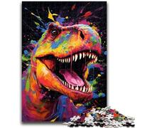 Puzzles 1000 pièces pour Adultes, Cadeaux, Puzzles artistiques Dinosaures pour Adultes, Jouets de Divertissement Familial avec Affiche Assortie et fiche de Questions-réponses 38x26cm