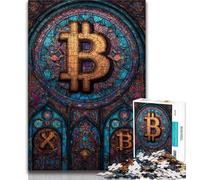 Puzzles 1000 pièces pour Adultes, Cadeaux, Puzzles Bitcoin en vitrail pour Adolescents, Jeu Familial éducatif, idéal pour la décoration de Bureau (Taille 75x50cm)