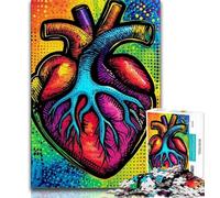 Puzzles 1000 pièces pour Adultes Cadeaux Puzzles colorés en Forme de cœur pour Adultes Jouets de Divertissement Familial avec Affiche Assortie et fiche de Questions-réponses 75x50cm