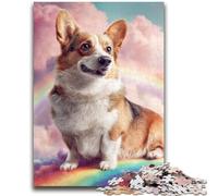 Puzzles 1000 pièces pour Adultes, Cadeaux, Rainbow Corgi, Divertissement en Famille avec Affiche et fiche de Questions Assorties, pour Les 14 Ans et Plus, 26x38cm