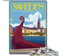 Puzzles 1000 pièces pour Adultes, Cadeaux Scandinavie Suède Voyage Jeu Stimulant Jouets Offrez des Cadeaux pour Toute la Famille à partir de 14 Ans (26x38cm) 1000 pièces