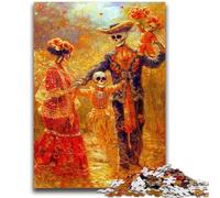 Puzzles 1000 pièces pour Adultes, Cadeaux, Style Mexicain, tête de Mort, pour Adultes, Anti-Stress, Vacances à la Maison, Passe-Temps, Amour Entre Couples (75x50cm)