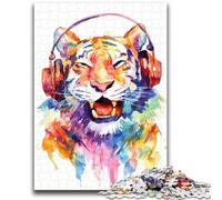 Puzzles 1000 pièces pour Adultes, Cadeaux Tigre Portant Un Casque, Anti-Stress, séjour, Tuer Le Temps, liste de souhaits avec Le Père Noël 38x26cm