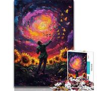 Puzzles 1000 pièces pour Adultes, Cadeaux Tournesol Violon, Anti-Stress, Vacances à la Maison, Tuer Le Temps avec Affiche Assortie et Feuille de Questions 38x26cm