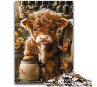 Puzzles 1000 pièces pour Adultes, Cadeaux, Vaches des Highlands, Divertissement en Famille avec Affiche et fiche de Questions Assorties, pour Les 14 Ans et Plus, 26x38cm