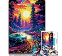 Puzzles 1000 pièces pour Adultes Cadeaux Voiture néon dans la Nature Puzzles pour Adolescents Jeu de Quiz décoration Murale Cadeaux d'anniversaire et de Noël Uniques 26x38cm