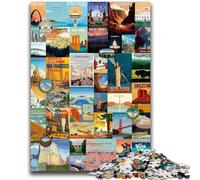 Puzzles 1000 pièces pour Adultes, Cadeaux Voyage Autour du Monde, 1000 pièces pour Adolescents, avec Affiche et fiche de Questions Assorties, pour Les 14 Ans et Plus (50x75cm)