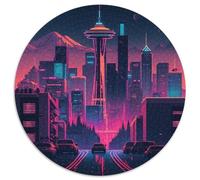 Puzzles 1000 pièces pour Adultes,Centre-Ville de Seattle,Puzzles Ronds en Carton,Casse-tête Stimulant pour Adolescents,Divertissement en Famille,décoration d'intérieur à Faire soi-même (67,5x67,5 cm)