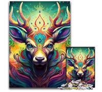 Puzzles 1000 pièces pour Adultes Cerf Art psychédélique Puzzles en Bois Jeu de défi cérébral pour Adolescents et Interaction familiale 50x75cm / 19,68x29,52 Pouces