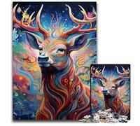 Puzzles 1000 pièces pour Adultes Cerf Art psychédélique Puzzles en Bois Jeu de défi cérébral pour Adolescents et Interaction familiale 50x75cm / 19,68x29,52 Pouces