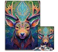 Puzzles 1000 pièces pour Adultes Cerf Art psychédélique Puzzles en Bois Jeu interactif Familial, Cadeau Artisanal avec Illustrations colorées 50x75cm / 19,68x29,52 Pouces