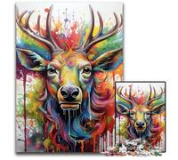 Puzzles 1000 pièces pour Adultes Cerf psychédélique Puzzles en Bois Jeu de défi cérébral pour Adolescents et Interaction familiale 50x75cm / 19,68x29,52 Pouces