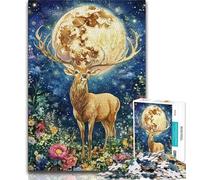 Puzzles 1000 pièces pour Adultes Cerf sous la Lune, Aide Le Cerveau à exercer des Jouets addictifs pour cultiver la Patience, décoration Parfaite (38x26cm)