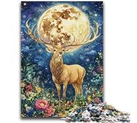 Puzzles 1000 pièces pour Adultes, Cerf sous la Lune, Jeu Stimulant pour Femmes, Cadeaux pour Hommes (75x50cm)
