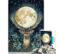 Puzzles 1000 pièces pour Adultes Cerf sous la Lune, Jeux Amusants, Chaque pièce est Unique - Jeu Familial Stimulant et Amusant (Taille 75x50cm)