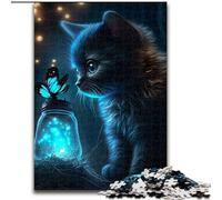 Puzzles 1000 pièces pour Adultes Chat avec Papillon en Bois, ce Qui en Fait Un Excellent Cadeau pour s'amuser en Famille 50x75cm pour Un Jeu interactif en Famille