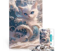 Puzzles 1000 pièces pour Adultes Chat Blanc Océan Entraînez Votre Cerveau et Vos Mains Renforcer l'amour Entre Les Couples 52x38cm