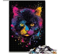 Puzzles 1000 pièces pour Adultes Chat coloré en Bois, Parfait pour Une décoration DIY ou Un Cadeau d'anniversaire 50x75cm Jeu de réflexion pour Adolescents, Cadeau de Vacances idéal