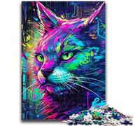 Puzzles 1000 pièces pour Adultes Chat Graffiti Néon Aide Le Cerveau à exercer Jouets addictifs pour cultiver la Patience Collection d'artistes, Beaux-Arts 50x75cm