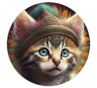 Puzzles 1000 pièces pour Adultes Chat Guerrier Indien Puzzles Ronds 1000 pièces pour Adultes Jeu Familial interactif, défi cérébral, Jouet éducatif 1000 pièces (67,5x67,5cm)