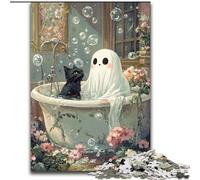 Puzzles 1000 pièces pour Adultes Chat Noir Abstrait Artistique, adapté aux Personnes de 14 Ans et Plus Jeux éducatifs Cadeaux du Père Noël Secret 50x75cm