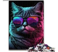 Puzzles 1000 pièces pour Adultes Chat Nuits Néon Puzzles Difficiles pour Adultes Taille 50x75cm Parfait pour s'amuser en Famille Pendant Les Vacances