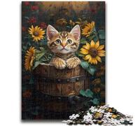 Puzzles 1000 pièces pour Adultes Chat Parmi Les tournesols pour Les 14 Ans et Plus Jeux de Famille Jeu de Noël Cadeaux pour Femmes 26x38cm