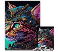 Puzzles 1000 pièces pour Adultes Chat Portant Un Casque Puzzles en Bois Puzzles stimulants DIY pour Adolescents 50x75cm/19,68x29,52 Pouces