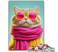 Puzzles 1000 pièces pour Adultes Chat Portant Un Foulard, 1000 pièces pour Adolescents, Jeux Amusants, décoration Murale, Cadeaux d'anniversaire et de Noël Uniques (50x75cm)