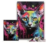 Puzzles 1000 pièces pour Adultes Chat sans Poils Art Graffiti Puzzles en Carton pour Adultes 26x38cm Soirée de Jeux en Famille, œuvres d'art décoratives à Faire soi-même