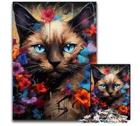 Puzzles 1000 pièces pour Adultes Chat Siamois Puzzles en Bois Jeu de défi cérébral pour Adolescents et Interaction familiale 50x75cm / 19,68x29,52 Pouces