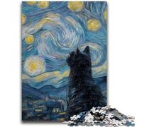 Puzzles 1000 pièces pour Adultes Chat sous Le Ciel étoilé Jeu Familial Anti-Stress Défi Difficile Convient aux Couples 50x75cm