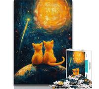 Puzzles 1000 pièces pour Adultes Chat sous Le Ciel Nocturne, Aidez Le Cerveau à exercer des Jouets addictifs pour cultiver la Patience Collection d'artistes, Beaux-Arts 50x75cm