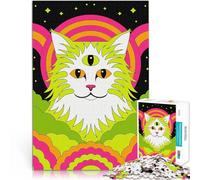 Puzzles 1000 pièces pour Adultes Chat trippant dans Un Paysage psychédélique Jeux Amusants Cadeaux du Père Noël Secret 75x50cm